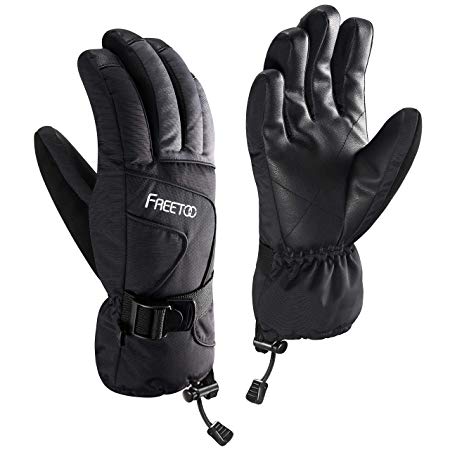 FREETOO Mens Ski Gloves, Outdoor Waterproof Snow Winter Gloves for Skiing, Black