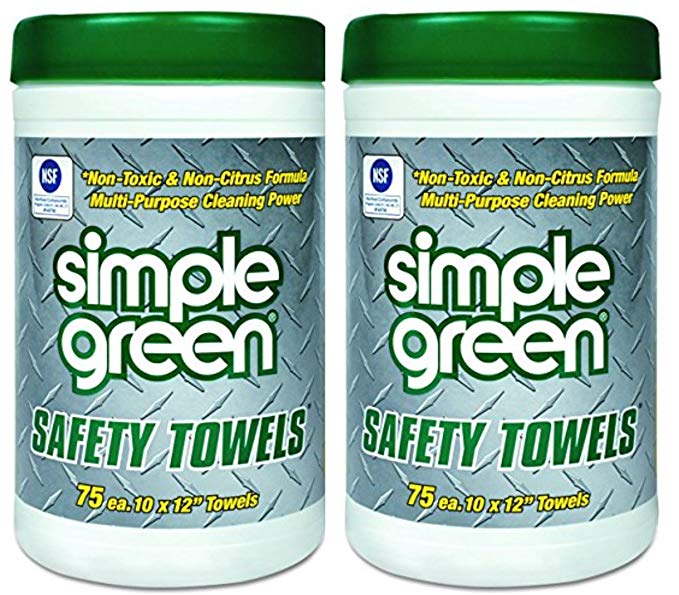 Simple Green 13351 Lint Free Polypropelyne Industrial Safety Towel Canister, 75 Wipes (2)