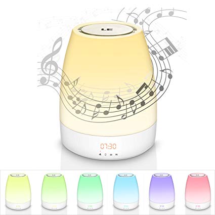 LE Alarm Clock LED Wake Up Light, 6 Colours Night Light with 3 Dimmable Warm White Lighting Mode, Touch Control Light with Bluetooth Speaker, UK Plug Included