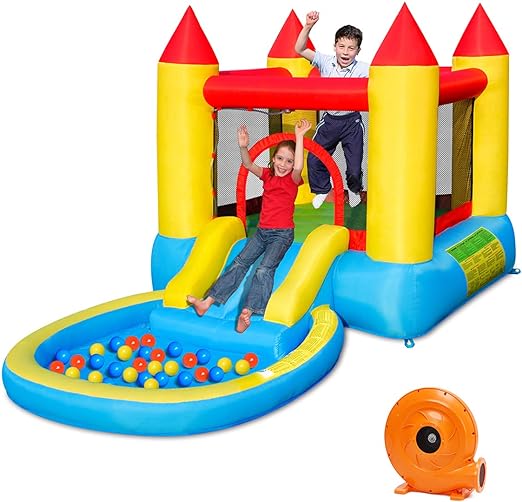 COSTWAY Inflatable Bounce House Kids Slide Jumping Castle Bouncer w/Pool and 580W Blower