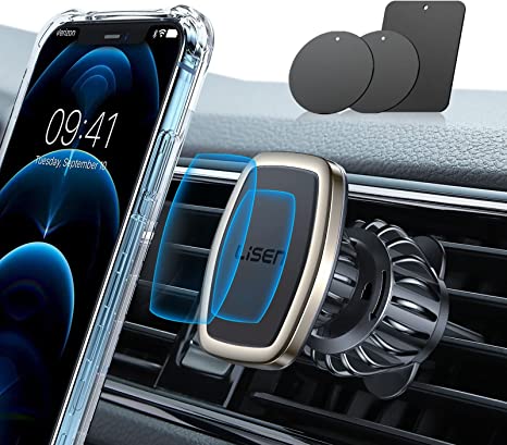 LISEN Magnetic Phone Holder for Car, [Easily Install] Car Phone Holder Mount [6 Strong Magnets] Cell Phone Holder for Car [Case Friendly] iPhone Car Holder Compatible with All Smartphones & Tablets