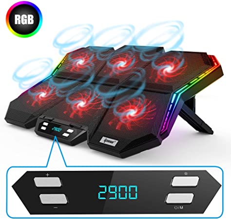 IPOW RGB Laptop Cooling Pad Gaming Laptop Cooler with 6 High-Speed Adjustable Fans, 7 Heights Stand, LED Screen, 2 USB Ports, Compatible up to 17'' Laptop & PS4