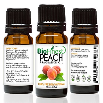 BioFinest Peach Fragrance Oil - 100% Pure & Natural - Fresh Home Scent - Air Refresher - Relaxing Aromatherapy - Skin and Hair Care - FREE E-Book (10ml)