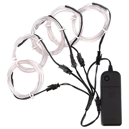 El Wire, Zitrades El Wire Kit 4 Modes Battery Operated For Party Indoor Outdoor Decoration, 5 by 1-Meter,White