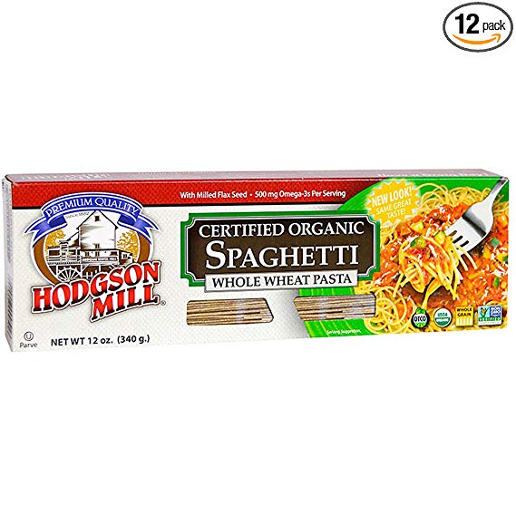 Hodgson Mill Organic Whole Wheat Spaghetti with Milled Flax Seed, 12-Ounce Boxes (Pack of 12), Whole Grain Pasta, Delicious with Tomato Sauce, Health Conscious Substitute for Refined White Pasta