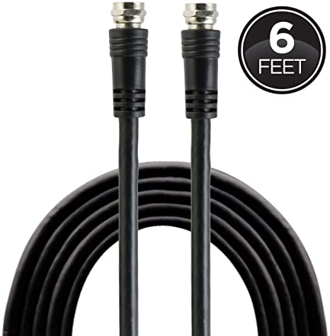 GE RG59 Coaxial Cable, 6 ft. F-Type Connectors, Double Shielded Coax, Input/Output, Low Loss, Ideal for TV Antenna, DVR, VCR, Satellite Receiver, Cable Box, Home Theater, Black, 23217