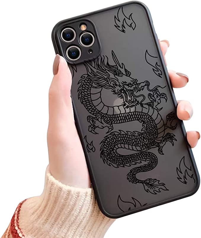 Ownest Compatible with iPhone 11 Pro Max Case for Clear Fashion Animal Dragon Cartoon Pattern Frosted PC Back 3D and Soft TPU Bumper Silicone Shockproof Protective Case for iPhone 11 Pro Max-Black-H