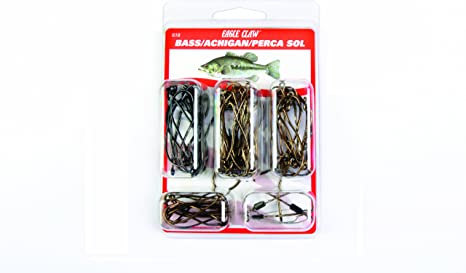 EAGLE CLAW BASS Hook Assortment, Fishing Hooks for Freshwater BASS, 67 Hooks, Sizes 1 to 3/0