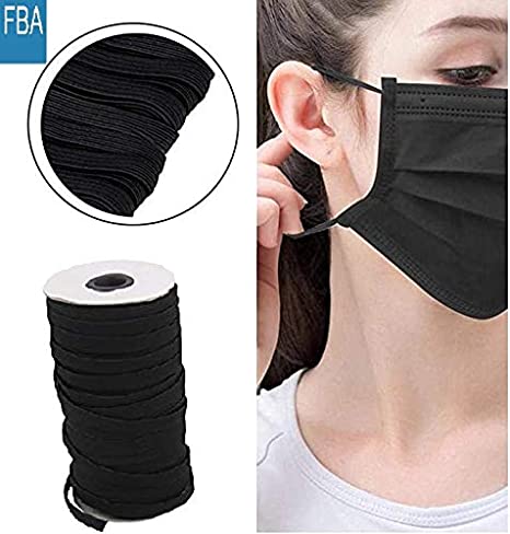 NIKB Elastic Band for Sewing 1/4 inch 100-Yards, Black Flat/Braided Elastic Cord for Masks/Elastic Rope for Crafting/Heavy Stretch Knit Elastic Spool/Available for Men and Women