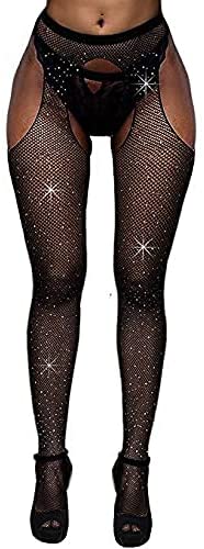 Vivilover Womens Fishnet Thigh-High Stockings Tights Suspender Pantyhose Black