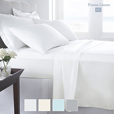 Pizuna Linens 1000 Thread Count Sheet Set, 100% Long staple Cotton White King Sheets, Sateen Weave Bedsheets, Stylish 4-inch hem, Upto 17 inch Deep Pockets by (100% Cotton Sheet Set, White King)