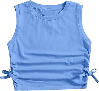 Milumia Girl's Ink Splark Ruched Knot Side Knit Sleeveless Crop Tank Tops