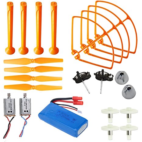 AVAWO® Upgraded Syma X8C X8W X8G Venture Full Spare Parts Kit Crash Pack (Main Blade Propellers & Motor & Propeller Protectors Blades Frame & Landing Skid & Battery & Gear etc. - Orange