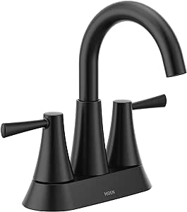 Moen Ronan Matte Black Two-Handle 4" Centerset Modern Bathroom Faucet with Push-Down Drain, 84022BL