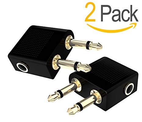 Act 2 x Premium High Quality Gold Plated Airplane Flight Adapters Converters for Headphones/Earphones, Converts Two 3.5mm Female to One Male 3.5mm Mono Jack/Converts Airplane Audio Sockets