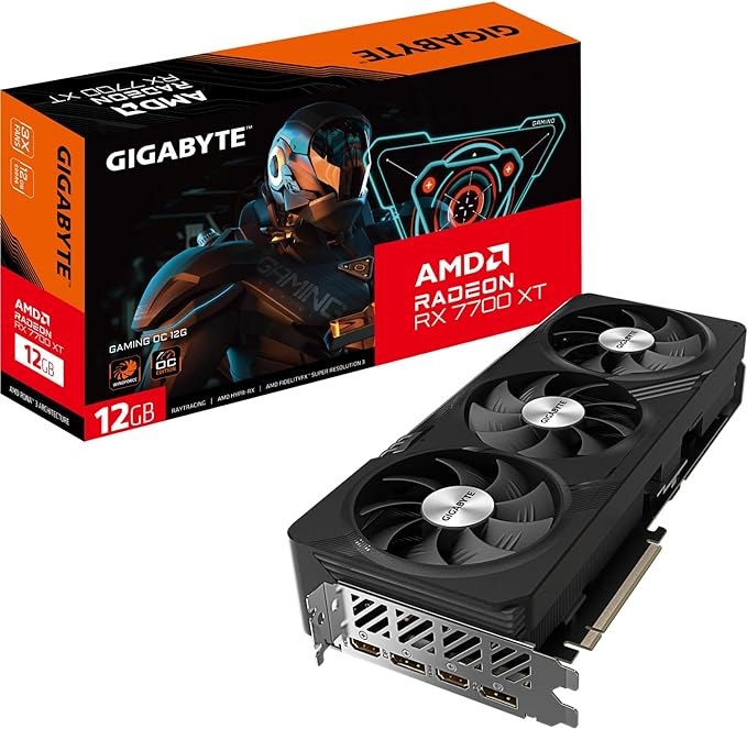 Gigabyte Radeon RX 7700 XT GAMING OC 12GB Graphics Card - 12GB GDDR6 192-bit, Windforce cooling system, Metal back plate, DP 2.1, HDMI 2.1, AMD RDNA 3 architecture, GV-R77XTGAMING OC-12GD