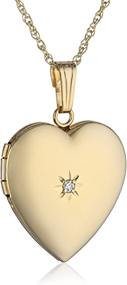 14k Gold Heart Locket Necklace with Diamond-Accent, 18"