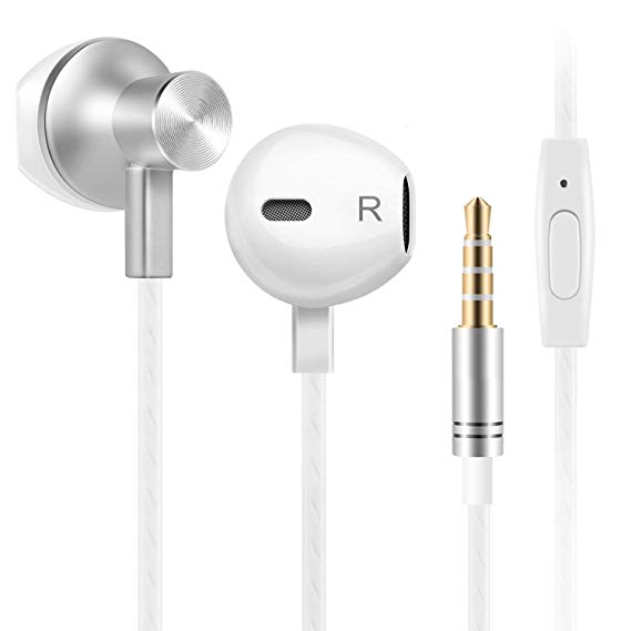 Wired Headphones, Bestfy in-Ear Earbuds Built-in Microphone and Controller Noise Isolating Sports Earphones with Stereo Sound for Phone 6/6s Plus/5s/SE, Galaxy S9 S8 S7 S6, LG Pixel, More (White)
