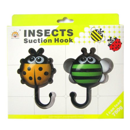 Sendida Suction Cup Hooks - Kitchen Bathroom Towel Keychain Hanger Hooks, Insect Design Decorative Wall Suction Cup Hooks for Kids - 2 pcs Pack