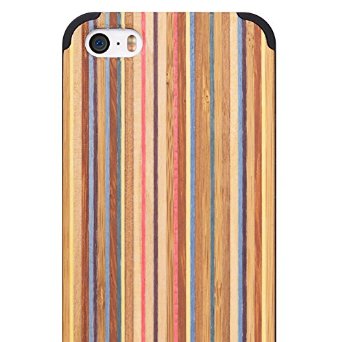 iPhone SE / 5S / 5 Rainbow Wood Case | iCASEIT Handmade Premium Quality Genuinely Natural & Unique | Strong & Stylish Snap on Back Bumper | Non-Slip, Precise Fit | Rainbow / Black