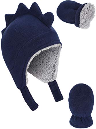 Boao 3 Pieces Totally Baby Winter Set, Micro Fleece Hat Baby Knit Hat Warm Mitten Gloves