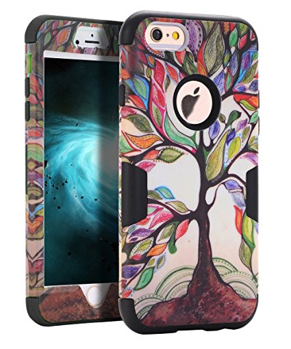 iPhone 6 Plus Cases, iPhone 6S Plus Case, SKYLMW Hard PC Shell with Soft Silicone Hybrid Covers Protective 3 Piece Shockproof Anti-Scratch Combo Cover for iPhone 6 Plus 6S Plus 5.5 Inch Tree Black