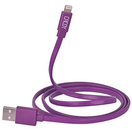 CACOY Apple MFi Certified Lightning to USB Flat Cable for iPhone iPad iPod - 3 Feet (1 Meters) - Purple