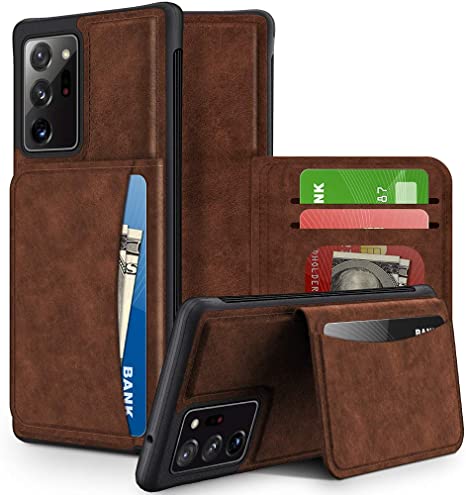 VEGO Galaxy Note 20 Ultra Wallet Case with Credit Card Holder Slots, PU Leather Flip Kickstand Cover Magnetic Closure Case for Samsung Galaxy Note 20 Ultra 5G（2020） 6.9 inches (Brown)