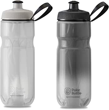 Polar Bottle 2 Pack Fade Sport Insulated 20 Oz Water Bottle - White/Silver and Charcoal/Silver Combo - BPA Free, Sports Water Bottle with Tri-Layer Insulation and Leak Proof Sport Cap