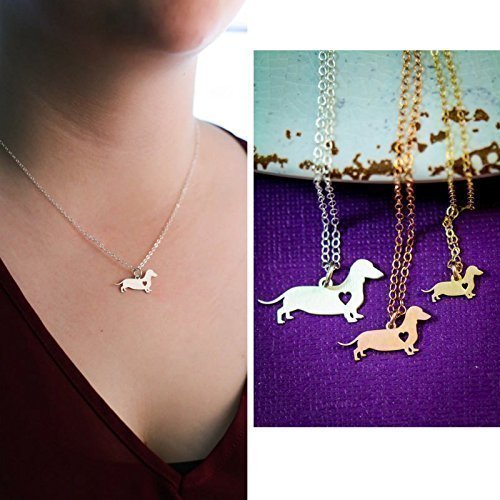 Miniature Dachshund Dog Necklace - Dotson - IBD - Personalize with Name or Date - Choose Chain Length - Pendant Size Options - Sterling Silver 14K Rose Gold Filled Charm - Ships in 2 Business Days