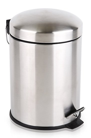 BINO Stainless Steel 1.3 Gallon / 5 Liter Round Step Trash Can, Brushed Steel