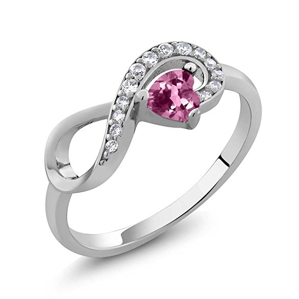 Sterling Silver Heart Shape Pink Tourmaline Jewelry Women's Infinity Ring (0.32 cttw, Available in size 5, 6, 7, 8, 9)