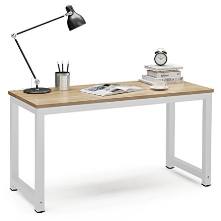 Tribesigns Computer Desk, 55" Large Office Desk Computer Table Study Writing Desk for Home Office, Walnut   White Leg