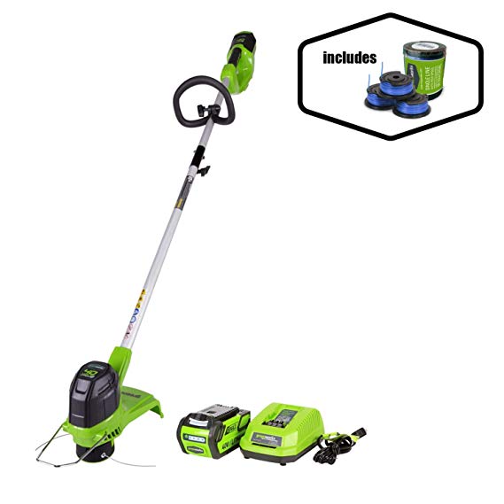 Greenworks 12-Inch 40V Cordless String Trimmer with Extra 3 Pack Spool, 2Ah Battery and Charger Included 2101602