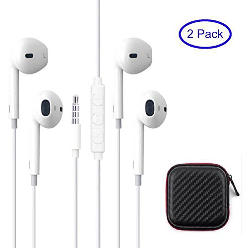 2Pack Pro-A Earphone/Earbuds 3.5mm Jack with Mic and Remote For Smart Phone Android Tablet PC And Other Compatible Devices Carrying Case Included (WHITE)
