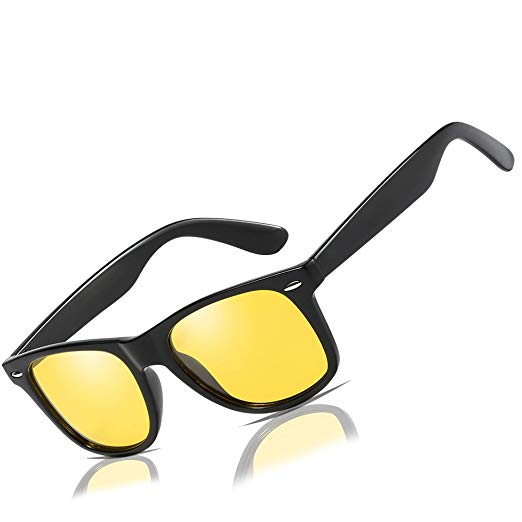 Mens Womens Driving Polarized HD Sight Night Vision Driving Anti-Glare Glasses with Yellow Lens Frame Ultra Light