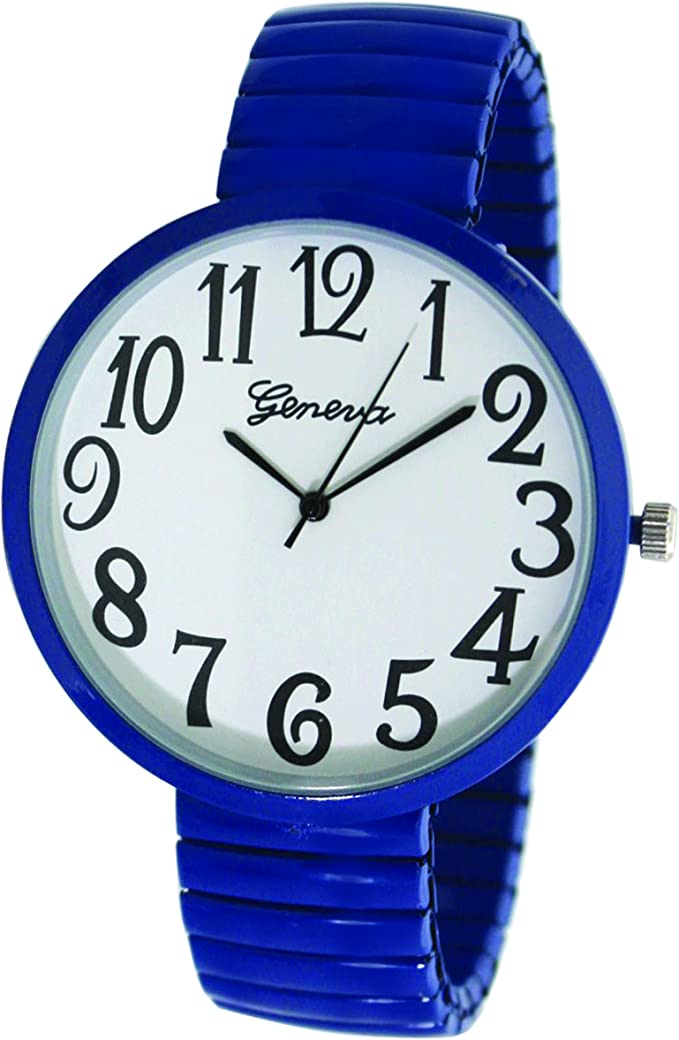 Fashion Watch Wholesale Geneva Super Large Stretch Watch Clear Number Easy Read (Royal Blue)