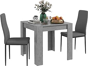 HOMCOM Dining Table Set for 2, 3 Piece Kitchen Table and Chairs with Steel Legs and High Back, Space-Saving Table and Upholstered Chairs for Small Spaces, Grey