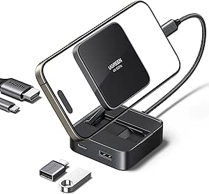 UGREEN Docking Station USB C de Téléphone 4 en 1 Hub USB C avec HDMI 4K 60Hz Multi USB 5Gbps PD 100W Port Support de Bureau Magnétique Pliable Téléphone Compatible avec iPhone 16 Plus Pro Max 15