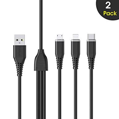 2Pack 5ft Multi Charging Cable, 3 in 1 Multiple USB Cable Phone Charger Cord with Micro USB/Type C Port Compatible with Cell Phones, Tablets, Android Smartphones, Samsung, etc (Black)