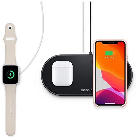 mophie Dual Wireless Charger, Qi-Certified 7.5W Charging Pad for iPhone 11, 11 Pro, 11 Pro Max, XR, Xs Max, XS, X, 8, 8 Plus, Galaxy S20 S10 S9 S8, Note 10 Note 9 - (Renewed)