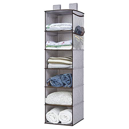 StorageWorks Collapsible Hanging Closet Organizer With Thickened PE Board, Gray, 6 Shelves, 4 Side Pocket, 12x12x42 in