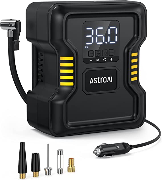 AstroAI Tire Inflator Air Compressor Portable 150PSI Metal Cylinder Fast Inflation Pump for Car Tires, 12V DC Tire Pump with LED Light for Cars, Bicycles, Other Inflatables, Car Accessories