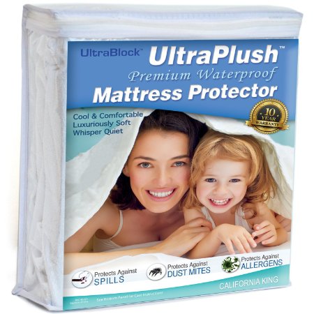 UltraPlush Premium California King Waterproof Mattress Protector - Super Soft Quiet Cover