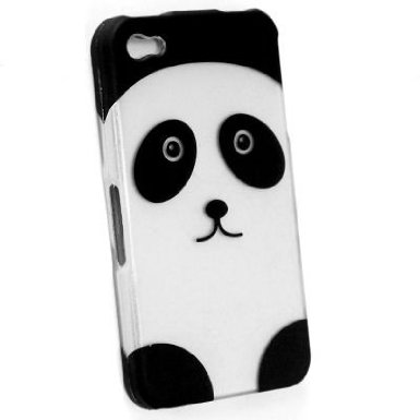 Premium Hard Snap On/ Faceplate Case for Iphone 4/ 4s Silver Based Panda Print and Free Anti Dust Plug Random Pick