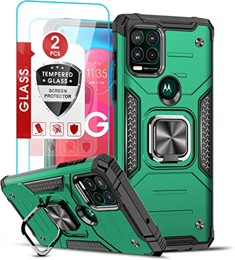 LeYi Case for Moto G Stylus 5G Case, Motorola G Stylus 5G Case with [2X Glass Screen Protector] for Men Women, Shockproof [Military-Grade] Phone Case with Ring Kickstand for Moto G Stylus 5G, Green