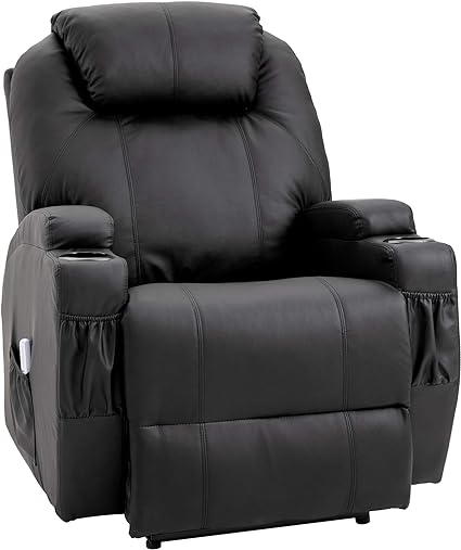 HOMCOM Fauteuil Luxe de Relaxation et Massage Inclinaison Dossier Repose-Pied électrique revêtement synthétique Noir