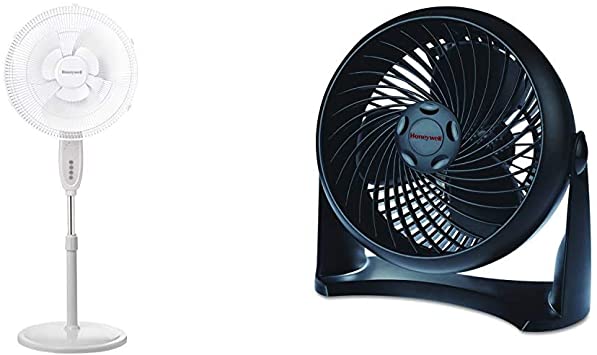 Honeywell Double Blade 16 Pedestal Fan White With Remote Control & HT-900 TurboForce Air Circulator Fan Black