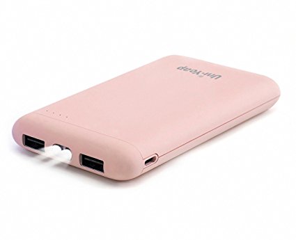 Uni-Yeap UNI101 10000mAh Portable Power Bank and External Battery Charger with Rubber Surface in Casual Style for iPhone, iPad, Galaxy & tablet Devices (pink)