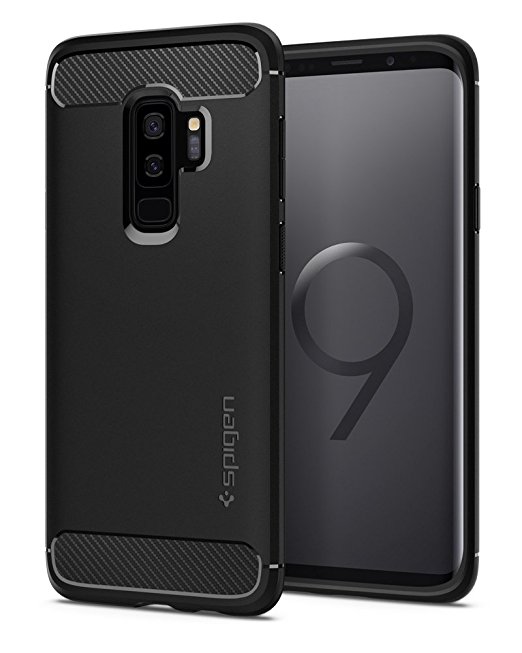 Spigen Rugged Armor Galaxy S9 Plus Case with Flexible and Durable Shock Absorption with Carbon Fiber Design for Samsung Galaxy S9 Plus (2018) - Matte Black